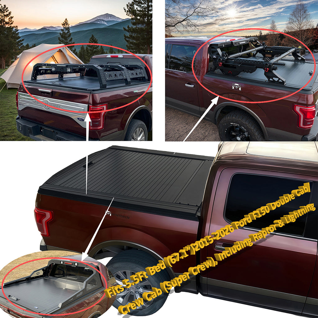MTNTOPCN Retractable Hard Tonneau Cover | Fits 2015-2026 Ford F150 Crew Cab & Raptor/Lightning (5.7' Bed)| Patent Design Heavy-Duty | Built Wild. Driven Free (Retractable)