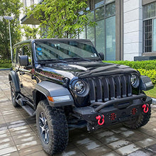 Load image into Gallery viewer, MTNTOPCN Aquamarine Stubby Front Bumper, Compatible for 2007-2024 Jeep Wrangler Rock Crawler Bumper with Winch Plate Mounting &amp; 2 x LED Lights &amp; 2 x D-Rings Off Road and Utilizes OEM fog lights