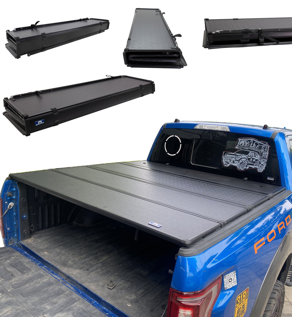 MTNTOPCN Aluminum Quad Fold Tonneau Cover Compatible for 2015-2024 Ford F150 Double Cab/Crew Cab (SuperCrew) (incl. Raptor/Lightning) 5' 7" Bed (67.1")