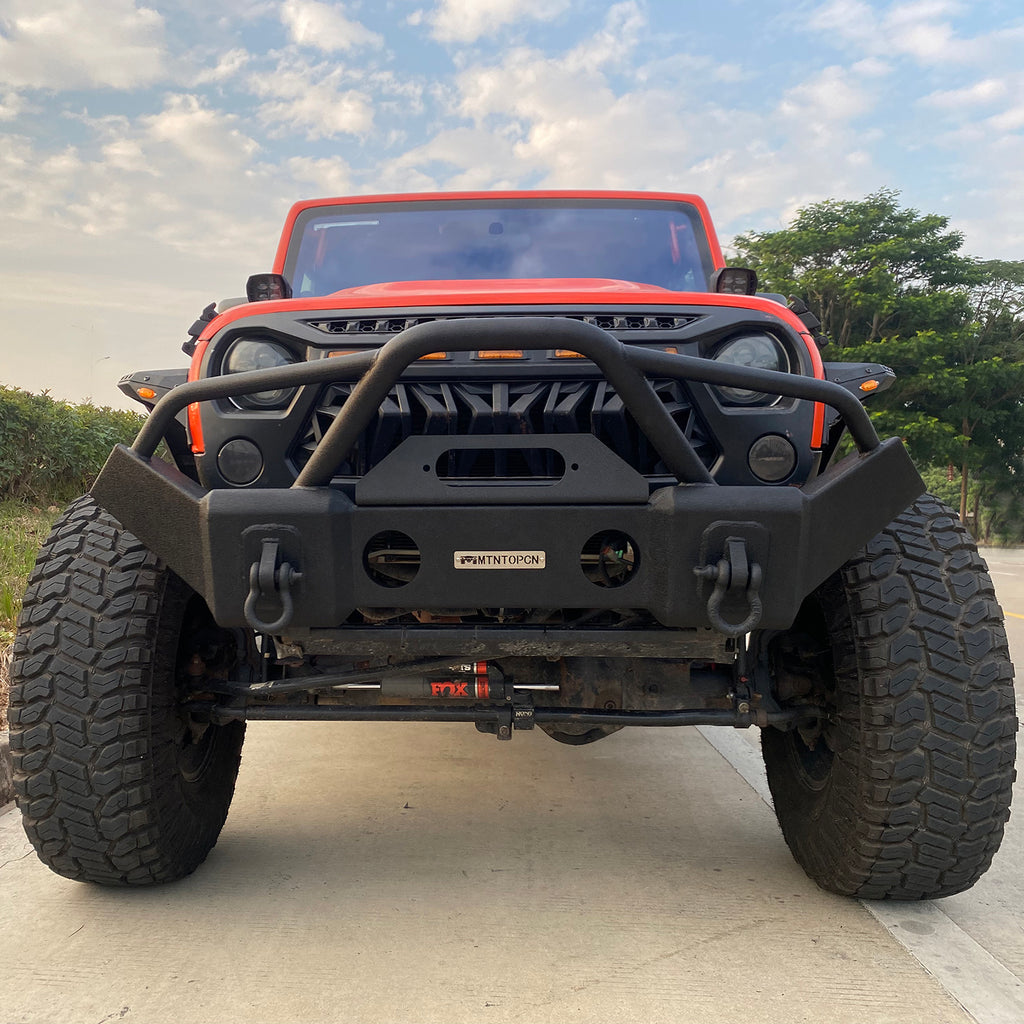 MTNTOPCN Stubby Front Bumper Compatible for 2007-2028 Jeep Wrangler, 2020-2028 Jeep Gladiator - Upgrade Your Off-Road Experience
