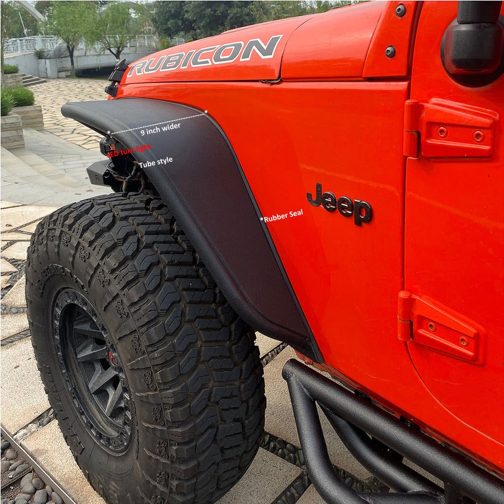 MTNTOPCN OffRoad Design Steel Tube Fender Flares Front & Rear Compatible for Jeep Wrangler 2007-2018 JK & JKU Unlimited 2 Door and 4 Door Models