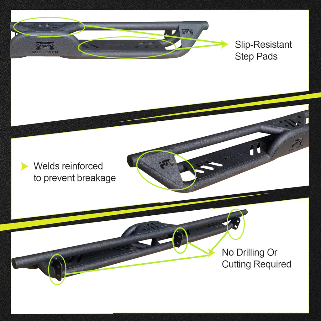 MTNTOPCN Running Boards with 2 Stairs Compatible for 2015-2024 Ford F150, 2017-2022 F250 F350 Super Duty Supercrew Cab - Enhance Your Vehicle with Durable Steel Nerf Bars