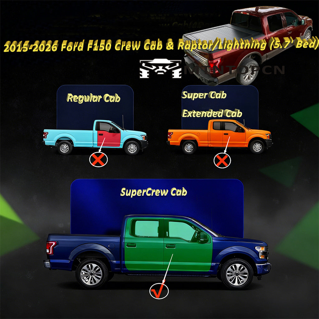MTNTOPCN Retractable Hard Tonneau Cover | Fits 2015-2026 Ford F150 Crew Cab & Raptor/Lightning (5.7' Bed)| Patent Design Heavy-Duty | Built Wild. Driven Free (Retractable)