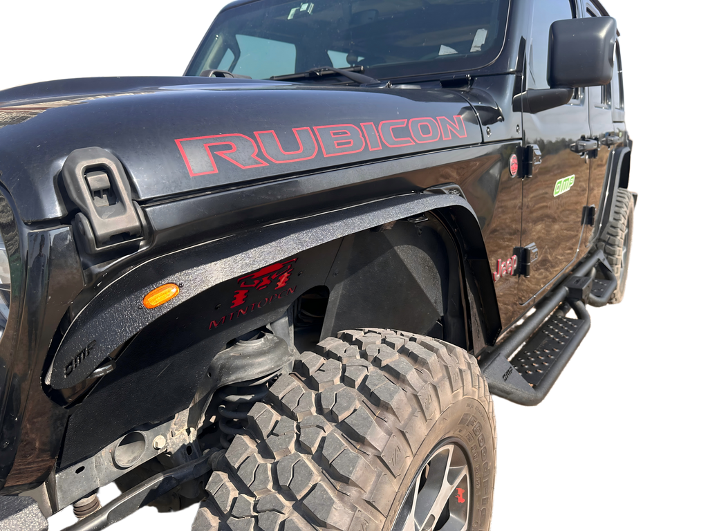 OMP Offroad Steel Fender Flares Compatible for Jeep Wrangler (JL/JLU 2018-2026) | Desert Viper Blade Design –No-Drill Bolt-On | Crawling Moab Rocks (4" + 2 Aluminum Inner Liners))