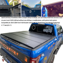 Load image into Gallery viewer, MTNTOPCN Aluminum Quad Fold Tonneau Cover Compatible for 2015-2024 Ford F150 Double Cab/Crew Cab (SuperCrew) (incl. Raptor/Lightning) 5' 7" Bed (67.1")