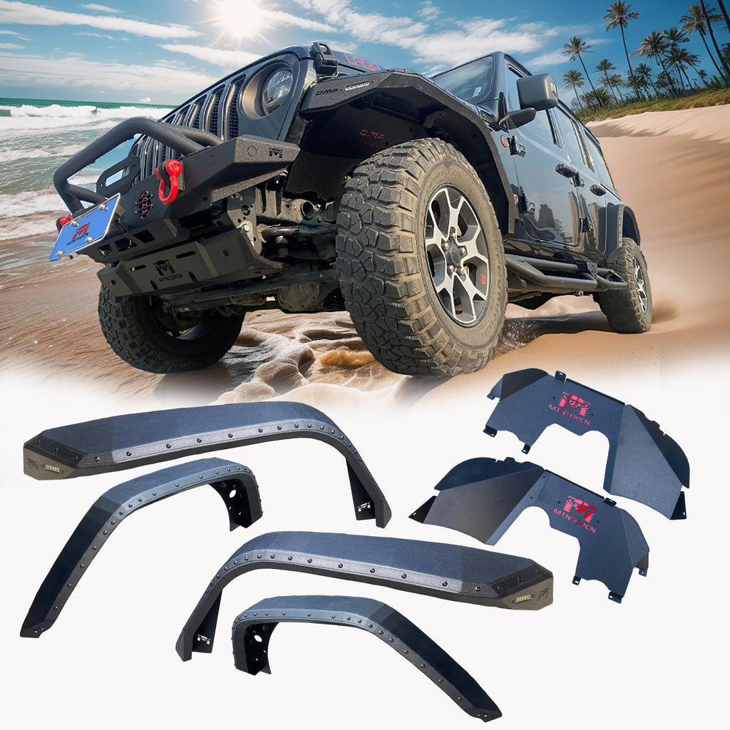 OMP Offroad Steel Fender Flares Compatible for Jeep Wrangler (JL/JLU 2018-2026) | Desert Viper Blade Design –No-Drill Bolt-On | Crawling Moab Rocks (9"+ 2 Aluminum Inner Liners)