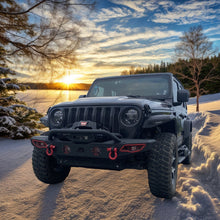 Load image into Gallery viewer, MTNTOPCN AQMR Front Bumper, Compatible for 2007-2024 Jeep Wrangler Rock Crawler Bumper with Winch Plate Mounting &amp; 2 x LED Lights &amp; 2 x D-Rings Off Road and Utilizes OEM fog lights