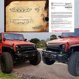 MTNTOPCN Steel Front Bumper Fits Jeep Wrangler 2007-2028 & Gladiator 2020-2028 | Heavy-Duty Winch-Ready with Stinger Bar | Extreme Rock Crawler (Stubby & LED Lights Equipped)