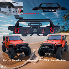 Load image into Gallery viewer, MTNTOPCN Steel Front Bumper Fits Jeep Wrangler 2007-2028 &amp; Gladiator 2020-2028 | Heavy-Duty Winch-Ready with Stinger Bar | Extreme Rock Crawler (Stubby &amp; LED Lights Equipped)