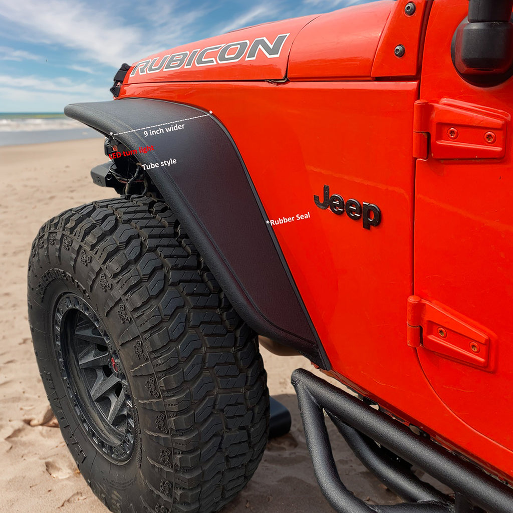 MTNTOPCN OffRoad Design Steel Tube Fender Flares Front & Rear Compatible for Jeep Wrangler 2007-2018 JK & JKU Unlimited 2 Door and 4 Door Models