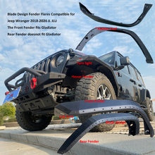 Load image into Gallery viewer, OMP Offroad Steel Fender Flares Compatible for Jeep Wrangler (JL/JLU 2018-2026) | Desert Viper Blade Design –No-Drill Bolt-On | Crawling Moab Rocks (9" No Inner Liners)
