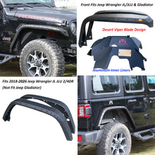 Load image into Gallery viewer, OMP Offroad Steel Fender Flares Compatible for Jeep Wrangler (JL/JLU 2018-2026) | Desert Viper Blade Design –No-Drill Bolt-On | Crawling Moab Rocks (5" + 2 Aluminum Inner Liners)