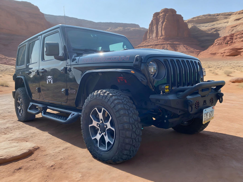 OMP Offroad Steel Fender Flares Compatible for Jeep Wrangler (JL/JLU 2018-2026) | Desert Viper Blade Design –No-Drill Bolt-On | Crawling Moab Rocks (4" No Inner Liners)