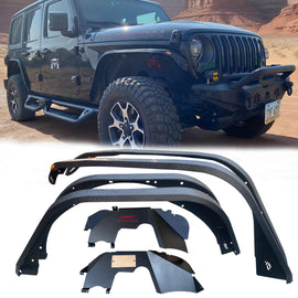 OMP Offroad Steel Fender Flares Compatible for Jeep Wrangler (JL/JLU 2018-2026) | Desert Viper Blade Design –No-Drill Bolt-On | Crawling Moab Rocks (4