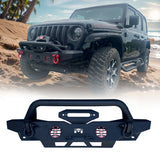 MTNTOPCN Steel Front Bumper Fits Jeep Wrangler 2007-2028 & Gladiator 2020-2028 | Heavy-Duty Winch-Ready with Stinger Bar | Extreme Rock Crawler (Stubby & LED Lights Equipped)