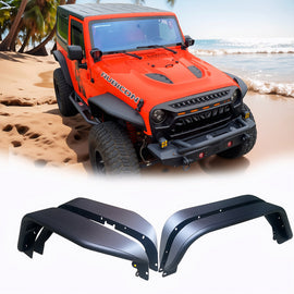 MTNTOPCN OffRoad Design Steel Tube Fender Flares Front & Rear Compatible for Jeep Wrangler 2007-2018 JK & JKU Unlimited 2 Door and 4 Door Models