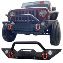 Load image into Gallery viewer, MTNTOPCN Front Bumper Compatible with 2007-2018 Jeep Wrangler JK &amp; Unlimited, Rock Crawler Bumper with Winch Plate Mounting &amp; 2 x LED Lights &amp; 2 x D-Rings Off Road