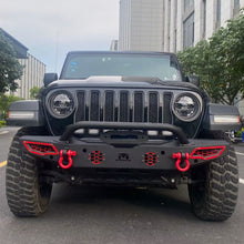 Load image into Gallery viewer, MTNTOPCN AQMR Front Bumper, Compatible for 2007-2024 Jeep Wrangler Rock Crawler Bumper with Winch Plate Mounting &amp; 2 x LED Lights &amp; 2 x D-Rings Off Road and Utilizes OEM fog lights