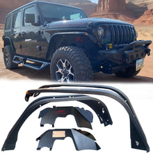 Load image into Gallery viewer, OMP Offroad Steel Fender Flares Compatible for Jeep Wrangler (JL/JLU 2018-2026) | Desert Viper Blade Design –No-Drill Bolt-On | Crawling Moab Rocks (4" + 2 Aluminum Inner Liners))