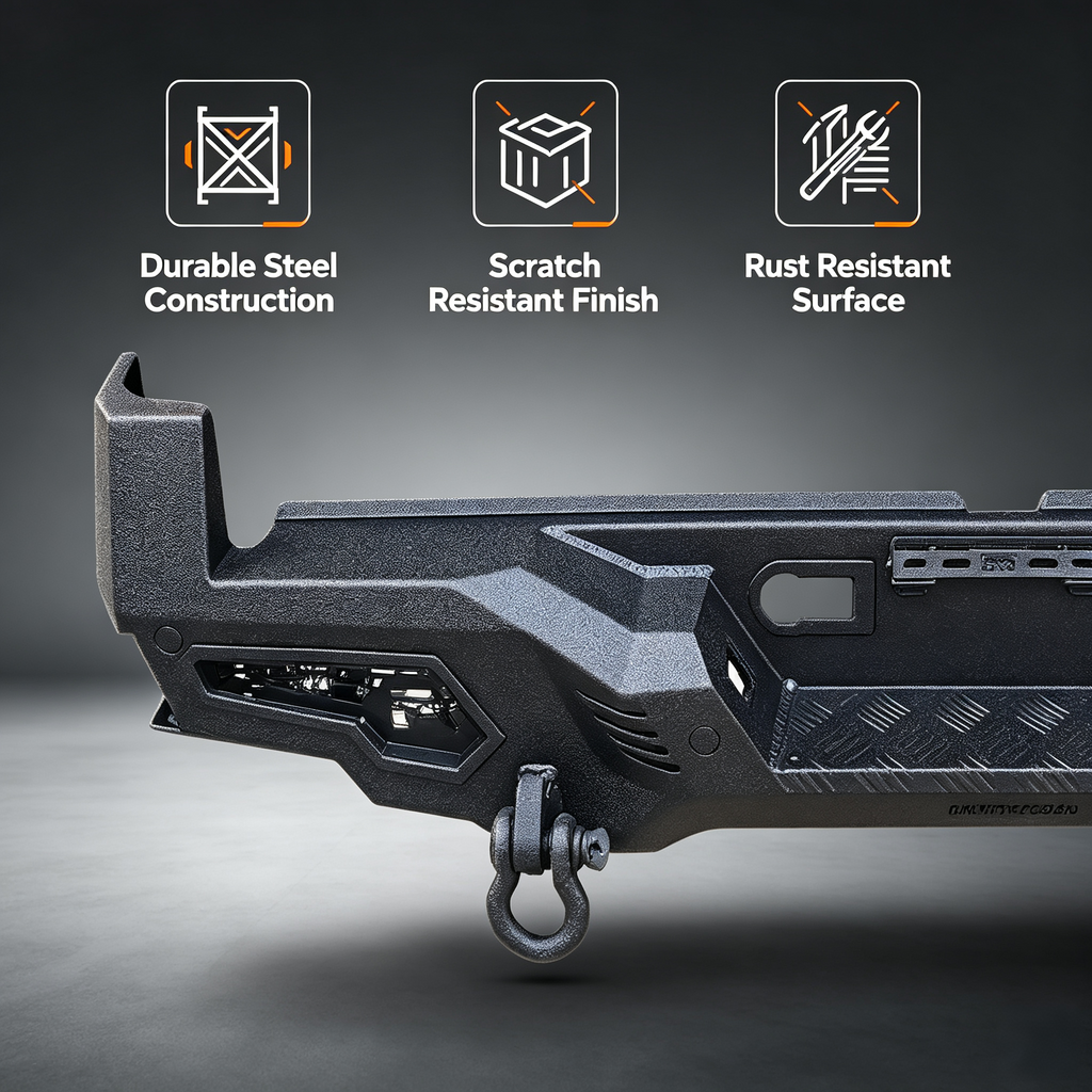 MTNTOPCN Steel Rear Bumper Compatible for 2005-2023 Tacoma - Durable and Stylish Rear Bumper with Unique LED Windows Design