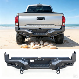 MTNTOPCN Steel Rear Bumper Compatible for 2005-2023 Tacoma - Durable and Stylish Rear Bumper with Unique LED Windows Design